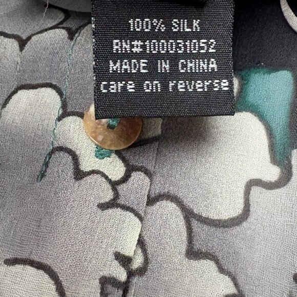 Citron Santa Monica Teal Silk Floral Print Kimono Inspired Blouse - Picture 4 of 8